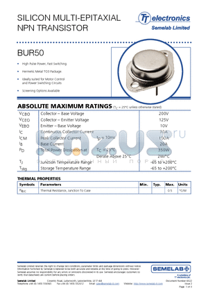 BUR50_09 datasheet - SILICON MULTI-EPITAXIAL NPN TRANSISTOR