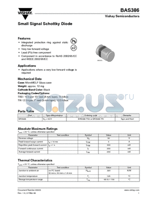 BAS386 datasheet - Small Signal Schottky Diode