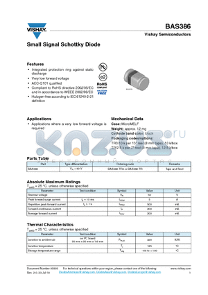 BAS386 datasheet - Small Signal Schottky Diode