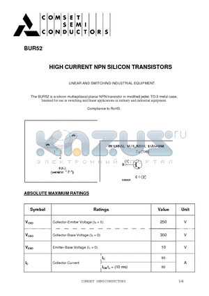 BUR52 datasheet - HIGH CURRENT NPN SILICON TRANSISTORS