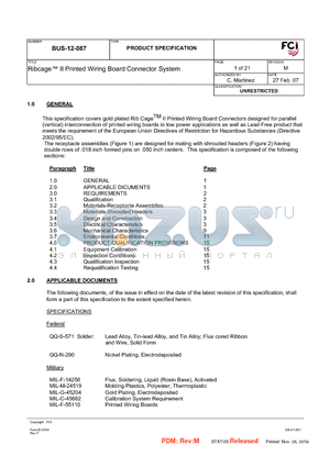 BUS-12-087 datasheet - Ribcage II Printed Wiring Board Connector System