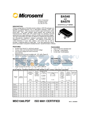 BAS40 datasheet - SCHOTTKYarray SERIES