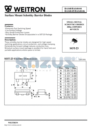 BAS40 datasheet - Surface Mount Schottky Barrier Diodes