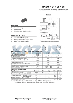 BAS40 datasheet - Surface Mount Schottky Barrier Diode