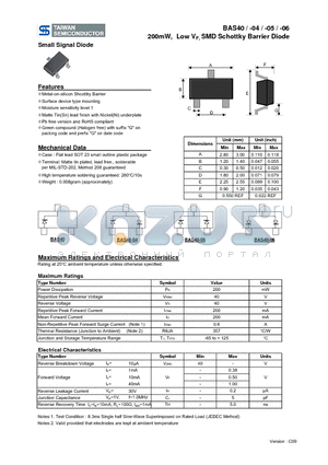 BAS40 datasheet - 200mW, Low VF, SMD Schottky Barrier Diode