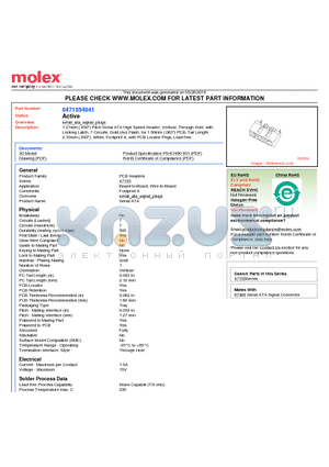 0471554041 datasheet - 1.27mm (.050) Pitch Serial ATA High Speed Header, Vertical, Through Hole, with Locking Latch, 7 Circuits, Gold (Au) Flash, for 1.60mm (.063