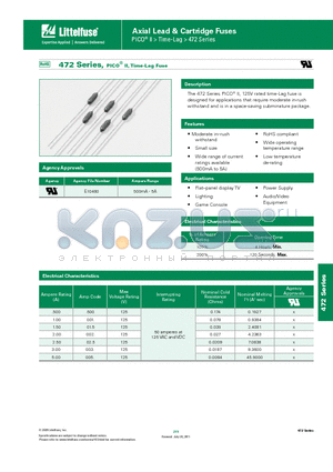 0472001.MAT1L datasheet - Axial Lead & Cartridge Fuses PICO ll > Time-Lag > 472 Series