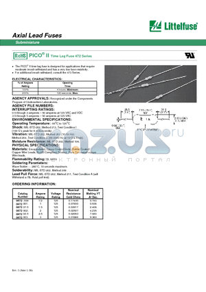 047201.5MXL datasheet - PICO^ II Time Lag Fuse 472 Series