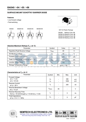 BAS40-04 datasheet - SURFACE MOUNT SCHOTTKY BARRIER DIODE