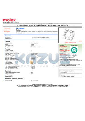 0472490005 datasheet - Cover for Mobile Phone Camera Socket, 8x8, Top Mount, Side Contact Type, Stainless Steel, Lead free
