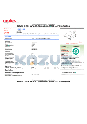 0472711008 datasheet - Upper Inner Shell for DisplayPort Cable Plug, Nickel overall plating, with Latch Hole