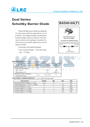 BAS40-04LT1 datasheet - Dual Series Schottky Barrier Diode