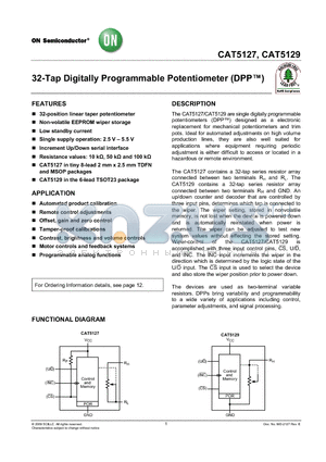 CAT5127ZD7I00GT3 datasheet - 32-Tap Digitally Programmable Potentiometer (DPP)