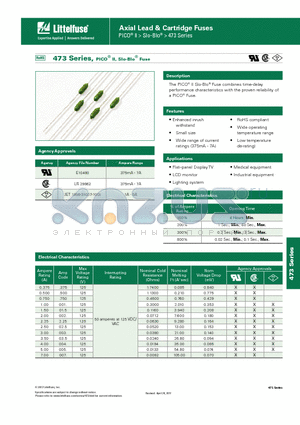 0473.375MAT1L datasheet - Axial Lead & Cartridge Fuses PICO ll > Slo-Blo > 473 Series