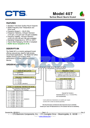 407F35D032M0000 datasheet - Model 407 Surface Mount Quartz Crystal