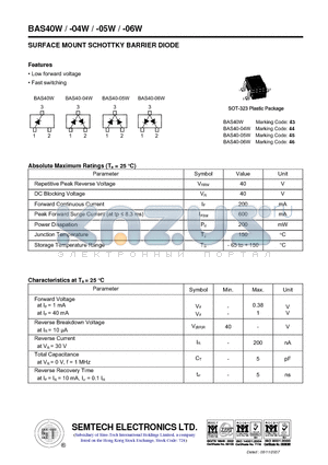 BAS40-05W datasheet - SURFACE MOUNT SCHOTTKY BARRIER DIODE