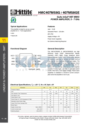 407MS8GE datasheet - GaAs InGaP HBT MMIC POWER AMPLIFIER, 5 - 7 GHz