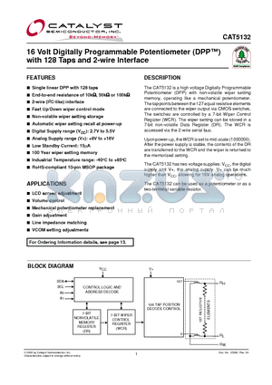 CAT5132 datasheet - 16 Volt Digitally Programmable Potentiometer