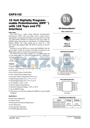 CAT5132 datasheet - 16 Volt Digitally Programmable Potentiometer (DPP) with 128 Taps and I2C Interface