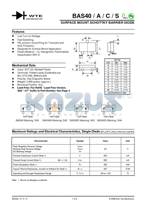 BAS40A datasheet - SURFACE MOUNT SCHOTTKY BARRIER DIODE