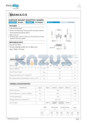 BAS40A datasheet - SURFACE MOUNT SCHOTTKY DIODES