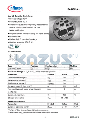 BAS4002A-RPP datasheet - Low VF Schottky Diode Array