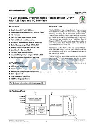 CAT5132ZI-00-GT3 datasheet - 16 Volt Digitally Programmable Potentiometer with 128 Taps and I2C Interface