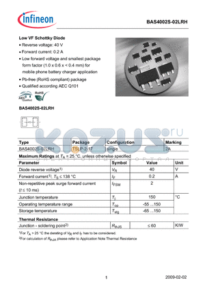 BAS4002S-02LRH datasheet - Low VF Schottky Diode