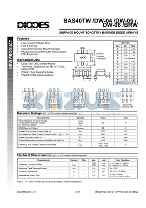 BAS40BRW datasheet - SURFACE MOUNT SCHOTTKY BARRIER DIODE ARRAYS