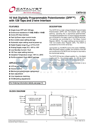 CAT5132ZI-50T3 datasheet - 16 Volt Digitally Programmable Potentiometer