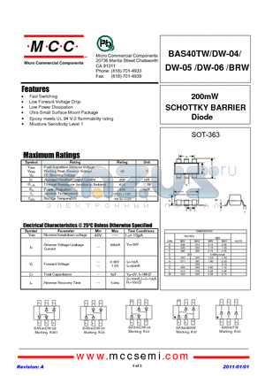 BAS40BRW datasheet - 200mW SCHOTTKY BARRIER Diode