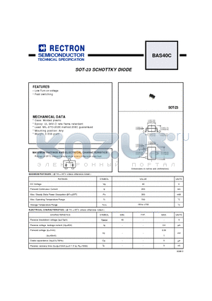 BAS40C datasheet - SOT-23 SCHOTTKY DIODE