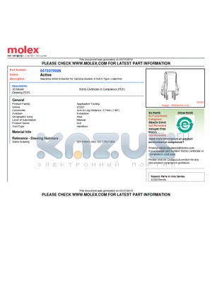 0473370008 datasheet - Stainless Steel Extractor for Camera Socket, 8.5x8.5 Type, Lead free