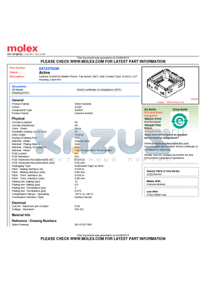 0473370200 datasheet - Camera Socket for Mobile Phone, Top Mount, SMT, Side Contact Type, 8.5x8.5, LCP Housing, Lead free