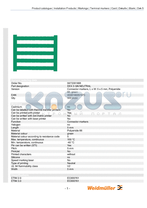 0473391688 datasheet - Connector markers, L x W: 5 x 5 mm, Polyamide 66, green