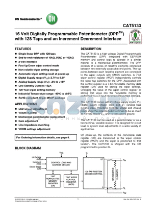 CAT5133ZI-10-GT3 datasheet - 16 Volt Digitally Programmable Potentiometer with 128 Taps and an Increment Decrement Interface