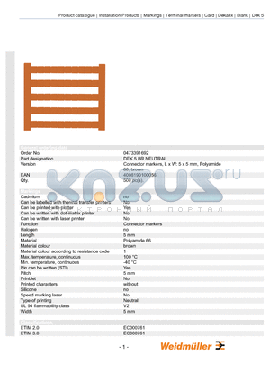 0473391692 datasheet - Connector markers, L x W: 5 x 5 mm, Polyamide 66, brown