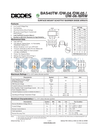 BAS40DW-05-7-F datasheet - SURFACE MOUNT SCHOTTKY BARRIER DIODE ARRAYS