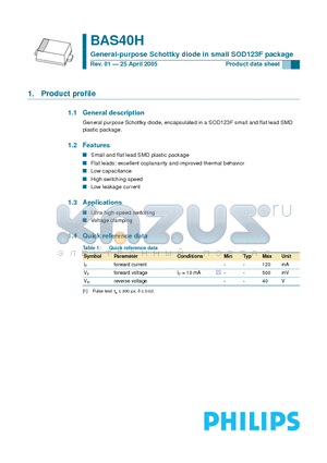 BAS40H datasheet - General-purpose Schottky diode in small SOD123F package