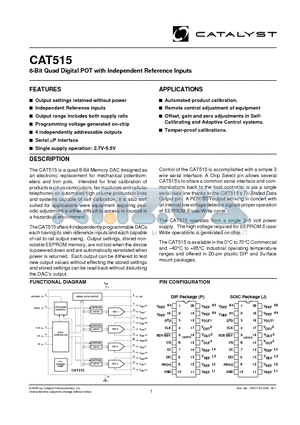 CAT515PITE13 datasheet - 8-Bit Quad Digital POT with Independent Reference Inputs