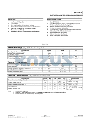 BAS40LP datasheet - SURFACE MOUNT SCHOTTKY BARRIER DIODE