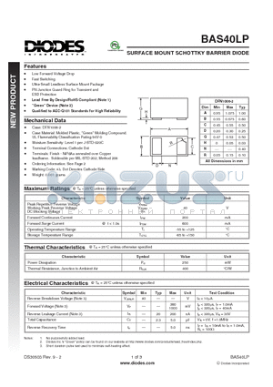 BAS40LP-7 datasheet - SURFACE MOUNT SCHOTTKY BARRIER DIODE