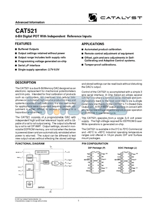 CAT521 datasheet - 8-Bit Digital POT With Independent Reference Inputs