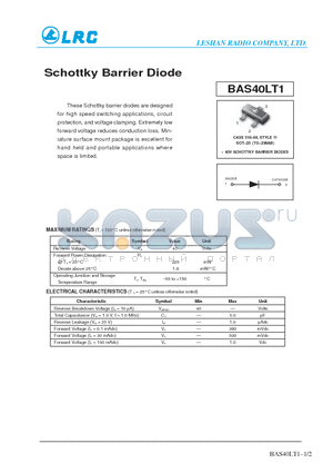 BAS40LT1 datasheet - Schottky Barrier Diode