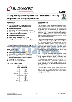 CAT521 datasheet - Configured Digitally Programmable Potentiometer (DPP): Programmable Voltage Applications