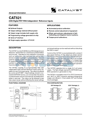 CAT521PTE13 datasheet - 8-Bit Digital POT With Independent Reference Inputs