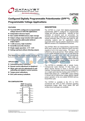 CAT522 datasheet - Configured Digitally Programmable Potentiometer (DPP): Programmable Voltage Applications