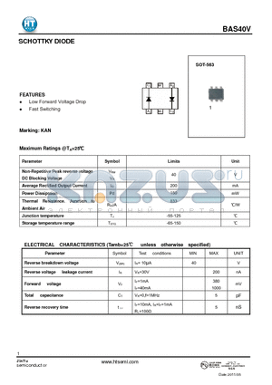 BAS40V datasheet - SCHOTTKY DIODE