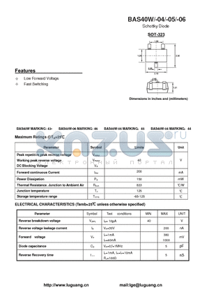 BAS40W datasheet - Schottky Diode