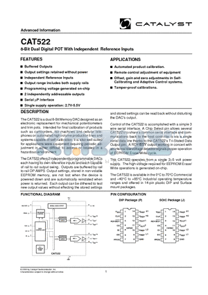 CAT522PITE13 datasheet - 8-Bit Dual Digital POT With Independent Reference Inputs